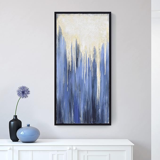 Empire Art Direct Abstract Wall Art Textured Hand Painted Canvas by Martin Edwards, Black Frame, 24" x 48", Snowy Drip 2