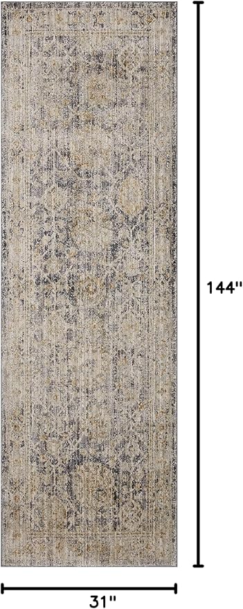 Loloi Jean Stoffer Katherine Collection KES-02 Charcoal/Gold 2'-7" x 12'-0", .25" Pile Height, Runner Rug