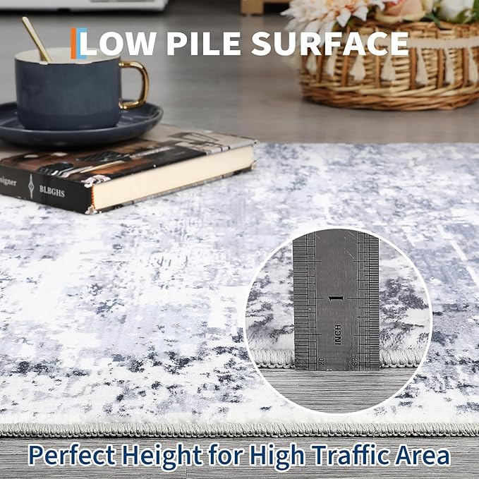 Modern Abstract Runner Rug 2x7 Washable Non Slip Stain Resistant Rug for Bedroom Living Room Non Shedding Low Pile Indoor Floor Cover,Light Grey