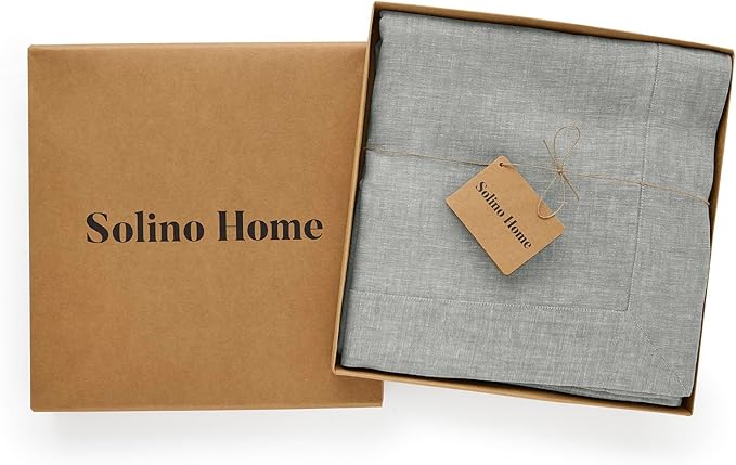 Solino Home Linen Tablecloth 60 x 108 Inch - 100% Pure Linen Chambray Grey Table Cloth for Rectangle Tables - Athena, Machine Washable Fabric Tablecloth for Fall, Autumn, Thanksgiving