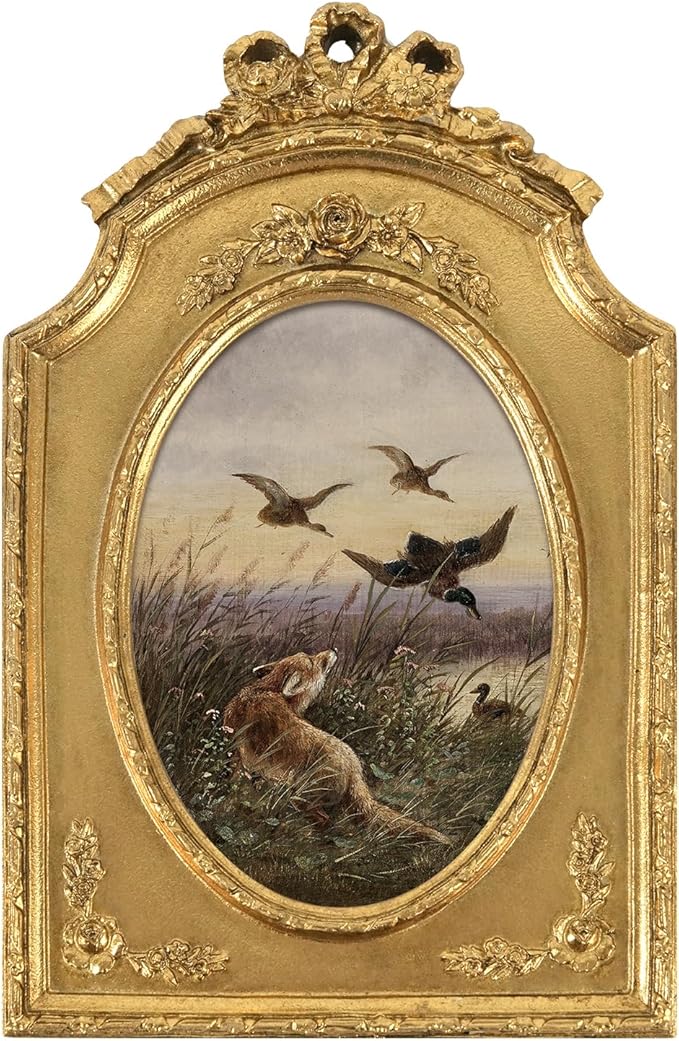 FOLKOR Framed Wall Art for Kitchen Dining Room Bedroom, Animal Wildlife Paintings Canvas Prints with Gold Picture Frame for Classrooms Nature Art Lovers, 4x6