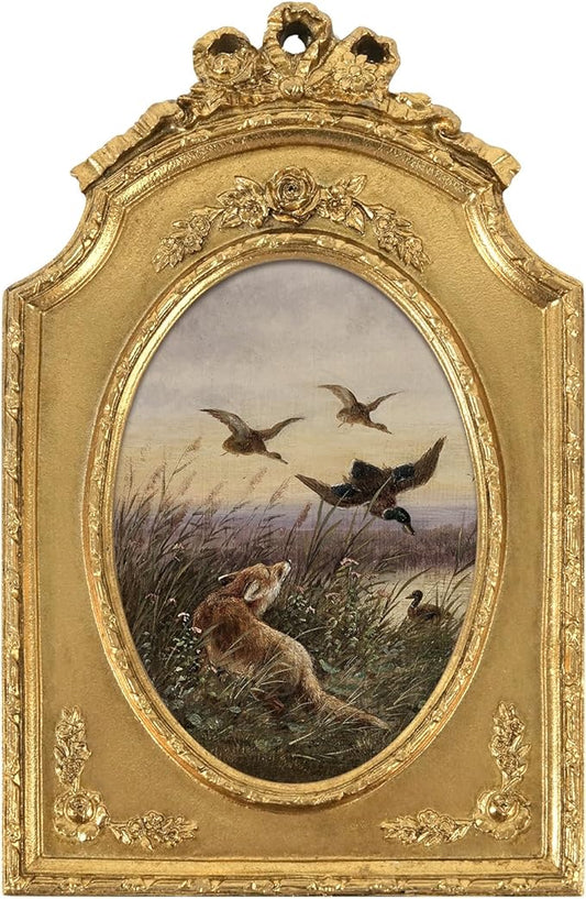 FOLKOR Framed Wall Art for Kitchen Dining Room Bedroom, Animal Wildlife Paintings Canvas Prints with Gold Picture Frame for Classrooms Nature Art Lovers, 4x6