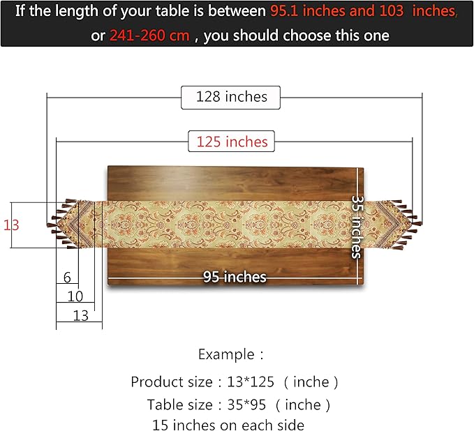 Extra Luxury Velvet Blue Table Runner 120 Inches Long with Vintage Damask Jacquard Design for Dining Room,Living Room,Home Decor,Elegant Beaded Tapestry (Dark Gold, 13×125 inch)