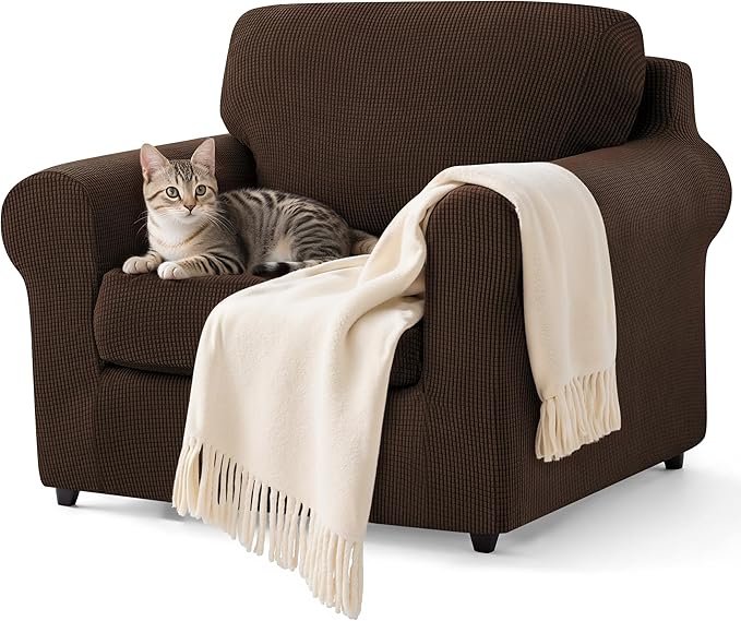 SUBRTEX 3 Pieces Stretch Sofa Slipcover Sets Couch Cover Sets Backrest Cushion Covers Furniture Protector Collection Set for Oversize Sofa Loveseat Chair Slip Covers(Small, Chocolate)