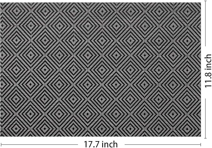 AHHFSMEI Placemats for Dining Table Set of 6 Woven Vinyl Plastic Place Mats Non-Slip Heat Insulation Stain Resistant Table Mats Washable Easy Clean Placemats (Black Grey Checker)