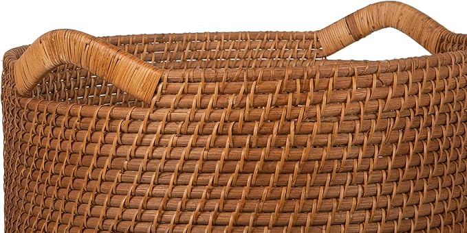 KOUBOO Laguna Round Rattan Storage Basket with Ear Handles, Wicker Blanket, Laundry Hamper, Indoor Plant Basket, Decorative Home Organizer, Honey Brown, Large