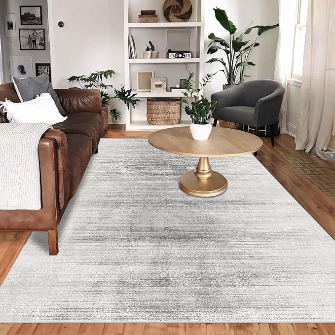Enkor Area Rugs 5x7 Washable Non Slip Abstract Soft Rugs for Living Room Bedroom, Modern Mat for Kitchen Entryway White & Grey