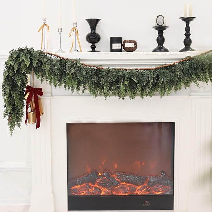 4PCS 6FT Artificial Cedar Garland for Christmas Decoration - Realistic Winter Greenery Garland for Mantel, Fireplace, Table, Door, Holiday Indoor Outdoor Decor