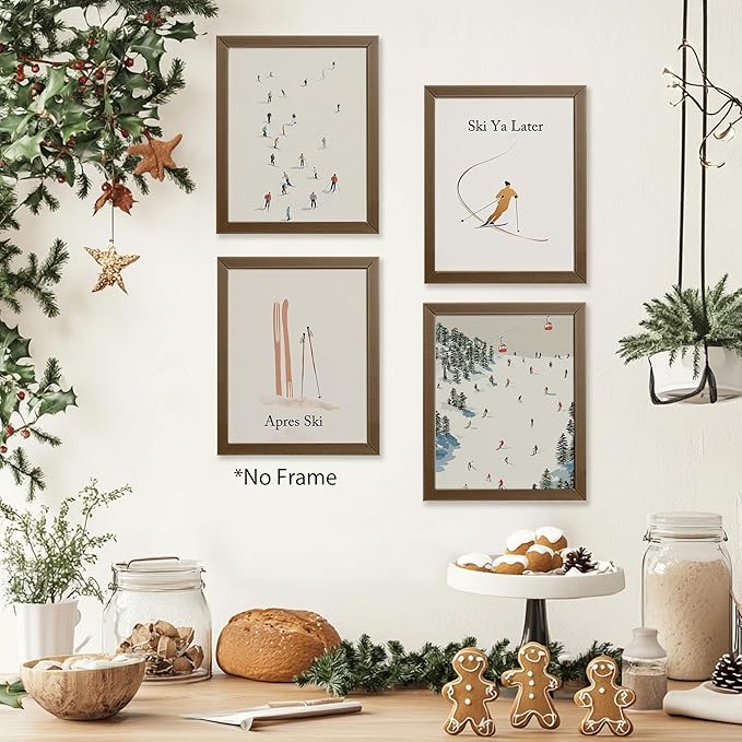 AEHIE Ski Ya Later Winter Snowboard Wall Art Poster Prints for Home Bedroom Living Room Office, Winter Christmas Ski Lift Decor, Winter Snowboard Ski Lift Wall Art Unframed 4pcs 8x10inch