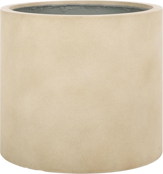 SAFAVIEH Outdoor Collection Alia Modern Beige Concrete Ficonstone Round Planter Pot