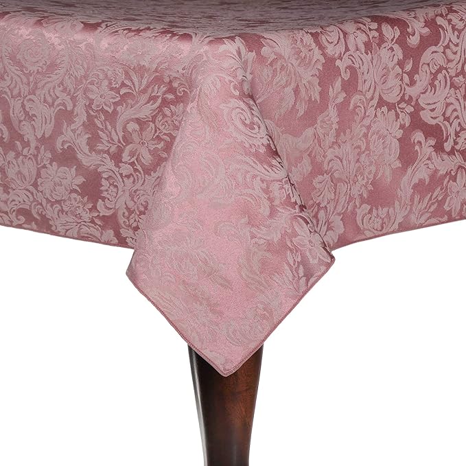 Ultimate Textile -10 Pack- Miranda 60 x 144-Inch Rectangular Damask Tablecloth - Jacquard Weave, English Rose Pink