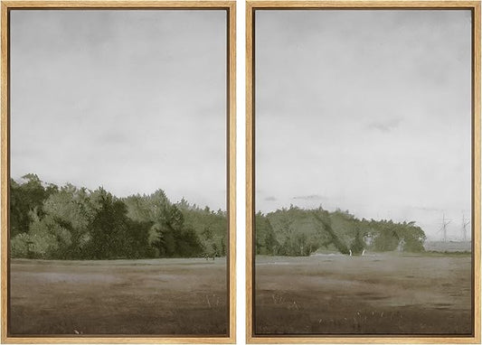 SIGNWIN Framed Canvas Print Wall Art Set Green Mountain Hill Forest Landscape Nature Wilderness Illustrations Fine Art Farmhouse/Country Minimal for Living Room, Bedroom, Office - 24"x36"x2 Natural