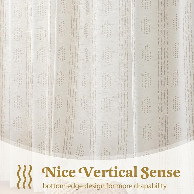 Boho Linen Curtains for Bedroom Living Room Taupe Farmhouse Boho Curtains 72 Inches Long Geometric Striped Patterned Mudcloth Grommet Top Light Filtering Window Drapes 2 Panels Taupe on Beige