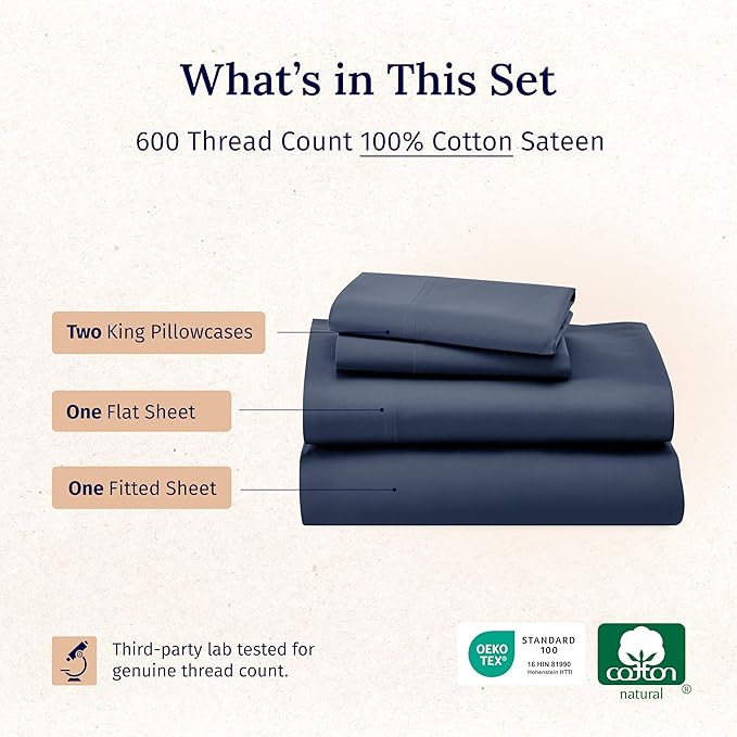 California Design Den California King Sheet Set - 100% Cotton, 600 Thread Count Deep Pocket Cal King Sheet Set, Luxury Hotel-Quality Sheets with Soft Sateen Weave - Royal Navy Blue