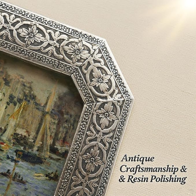 Silver 4x4 Small Vintage Picture Frame - -Mini Gothic Square Frame with Metallic Finish, Victorian Tabletop & Wall Decor with Glass Front for Gallery,Photo Display,Gift Ideas