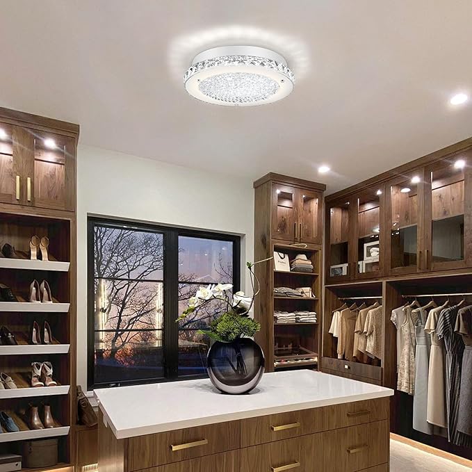 Crystal Ceiling Light 11" LED Crystal Bathroom Ceiling Light Fixtures Semi Flush Mount for Kitchen, Entryway, Foyer, Bedroom, Bathroom, Laundry Room, Cloakroom, Hallway 4000K (Dimmable)