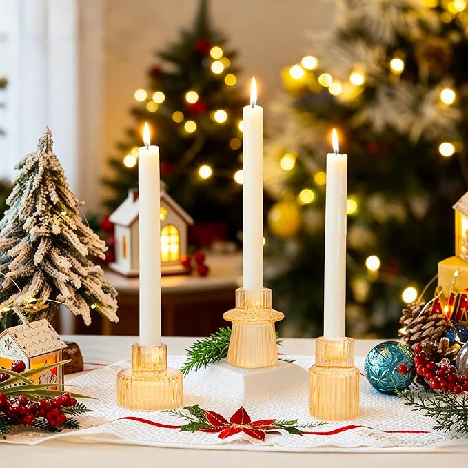 WELLIFE 6 Pcs Gold Glass Candle Holder, Taper Candle Holder, Gold Candlestick Holders for Party, Wedding Decorations, Table Centerpieces and Thanksgiving