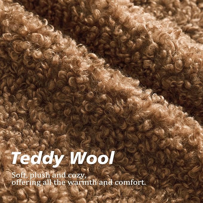 Foindtower Set of 2 Curly Teddy Wool Pillow Covers Decorative Boucle Textured Lumbar Throw Pillow Faux Fur Sherpa Pillowcases Sheepskin Fuzzy Cushion Case for Sofa Bedroom Car 12"x20" Dark Bronze
