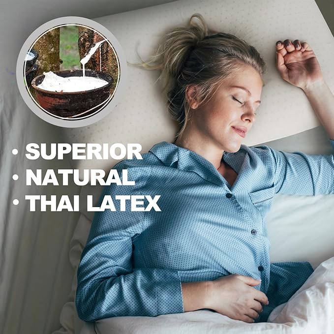 100% Talalay Latex Pillow, Luxury Queen Sleeping Bed Pillow for Side, Back, and Stomach Sleepers, Firm Natural Latex Foam Pillow, Removable Breathable Cotton Cover (Firm, Queen)
