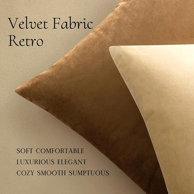 MIULEE 24x24 Inch Euro Sham Velvet Pillow Covers, Set of 2 Large Square Decorative Pillows -Khaki Super Soft for King Bed, Sofa, Couch, Accent Chairs with Hidden Zipper
