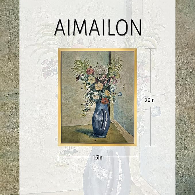AIMAILON Vintage Gold Canvas Wall Art Framed Decor for Living Room Kitchen Colorful Wildflower Print Still Life Classical Home Decration Artwork Picture Desktop Decor 16x20