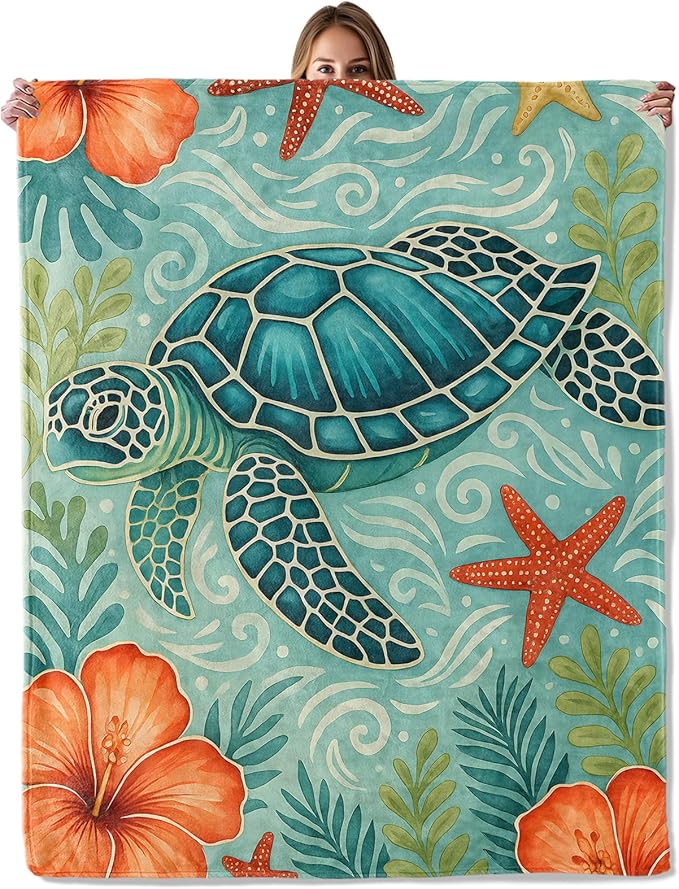 Sea Turtle Throw Blanket for Adutls Kids, 40x50 in, Cozy Soft Warm Fleece Blankets Gifts for Couch, Camping, Hiking Decor