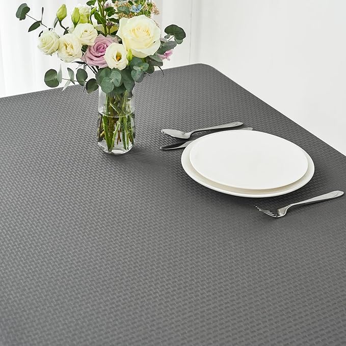 maxmill Weaved Texture Tablecloth Water Resistance Antiwrinkle Spillproof Soft Washable Table Cloth for Dining Room, Buffet Banquet Parties Holiday Dinner, Rectangular 70 x 108 Inch, Charcoal Gray