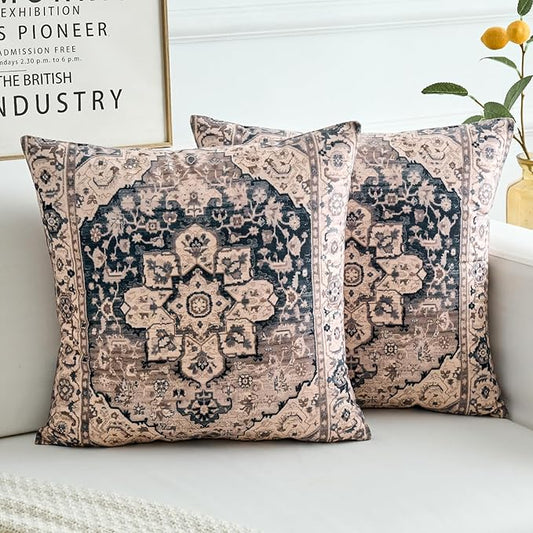 Boho Throw Pillow Covers 26x26 inch Set of 2,Boho Vintage Carpet Pattern Antique Ethnic Decor Double Sided Pattern Cushion Cover Soft Pillow Case Living Sofa Room Bed Square Pillow Cover