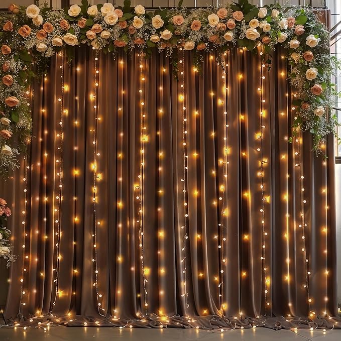 10x8 ft Wrinkle Free Brown Backdrop Curtain for Parties, Thick Polyester Photo Backdrop Drapes 2 Panels for Wedding Birthday Party Photography Background Baby Shower