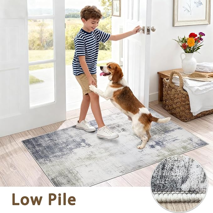 Area Rug 8x10 Living Room Rug,Modern Abstract Large Washable Rug，Non-Slip Stain Resistant Thin Carpet for Entryway Bedroom Dining Room Farmhouse Nursery Home Office- Gray Gold