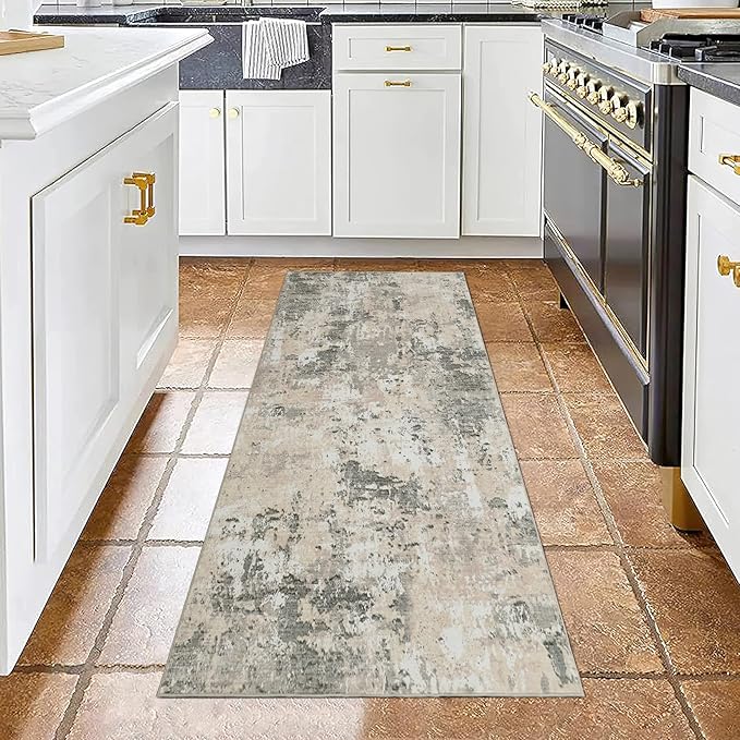 Modern Abstract 2x6 Runner Rug Washable Non Slip Stain Resistant Rug for Hallway Kitchen Bedroom Non Shedding Low Pile Indoor Floor Cover,Grey Yellow