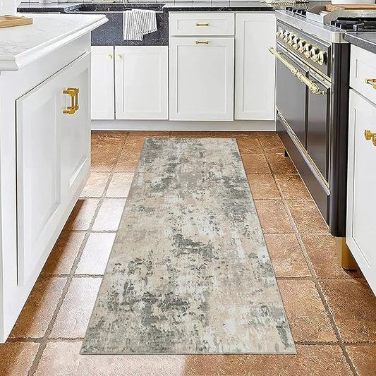 Modern Abstract 2x6 Runner Rug Washable Non Slip Stain Resistant Rug for Hallway Kitchen Bedroom Non Shedding Low Pile Indoor Floor Cover,Grey Yellow