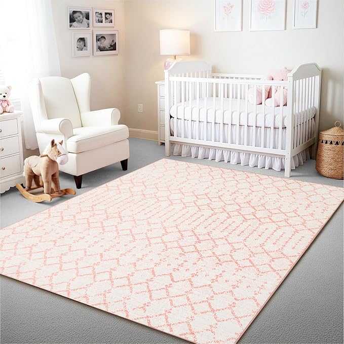 Istana 5x7 Area Rug - Pink Rugs for Living Room 5x7 - Foldable Rugs for Bedroom - Stain Resistant Washable Rug - Eco-Friendly Boho Area Rugs - Easy to Clean Living Room Rug