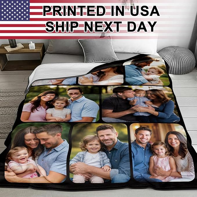Jecivila Custom Blanket with Picture Text Personalized Photo Flannel Throw Blankets Customized Couple Gifts for Girlfriend Boyfriend Wife Husband on Valentine's Day Birthday