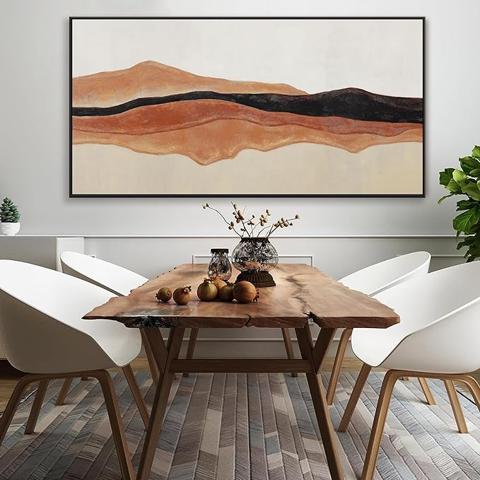QSQ Large Abstract Wall Art For Living Room Decor Red Brown White Wall Art Painting Prints Minimalist Abstract Art Canvas Art Wall Decor Pictures For Bedroom Kitchen Office 29" × 58" Whit Framed