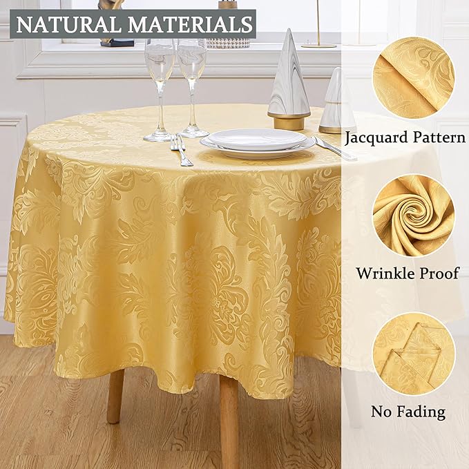 Rectangle Table Cloth Linen Farmhouse Stainproof Waterproof Washable Polyester Oblong Rectangular Fabric Table Cover for Kitchen Dining Dinner (Gold, 70" (Round))
