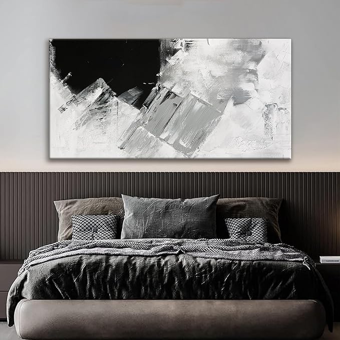 TAIJXAGSG Abstract Wall Art For Living Room Black Grey Canvas Art Wall Decor Large White Wall Art Print Office Decor Abstract Painting Print For Home Bedroom Hotel Artwork 29x58 Inch