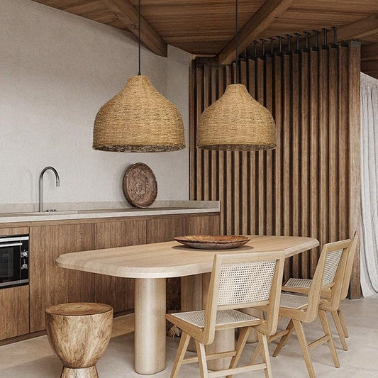 Arturesthome 1 Light Rattan Pendant Light,15.7" Wicker Chandelier Woven Rustic Pendant Lighing Rattan Chandelier for Dining Room Kitchen Island Entryway