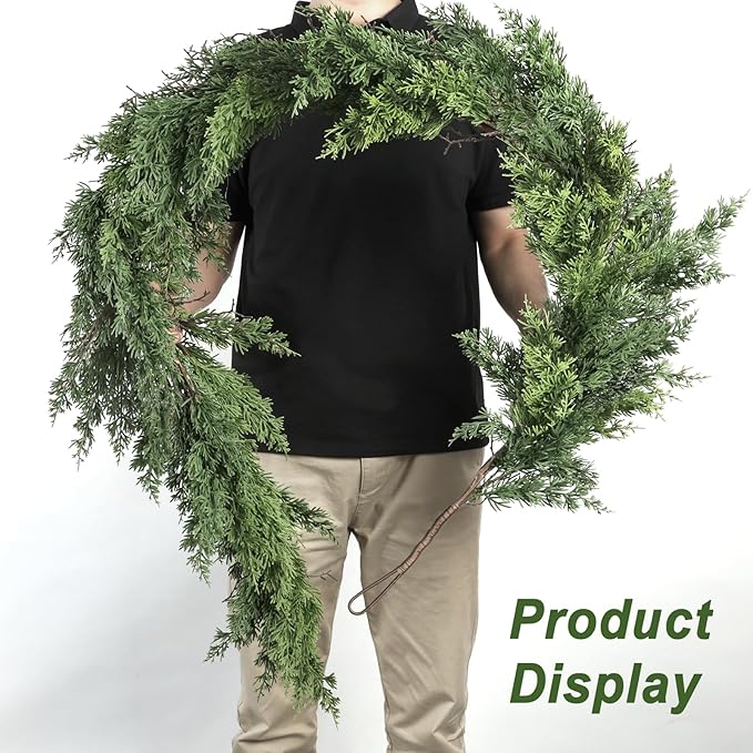 Artgar 6 Ft Christmas Cedar Garland - Realistic Greenery Cypress Garlands - Real Touch Artificial Pine Garland Christmas Decorations for Outdoor Home Dining Table Mantel Stair Porch Winter Xmas Decor