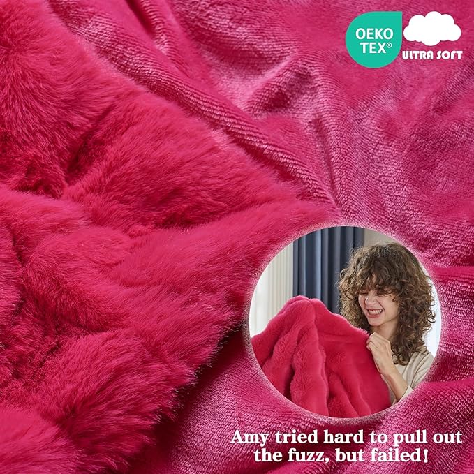 Krifey Hot Pink Bubble Blanket for Women, Soft Cloud Touch Throw for Dorm Bed, Cozy Fuzzy Plush Thick Warm Blanket, Faux Rabbit Fleece, Christmas Birthday Gifts for her Girls Mom, Room Decor, 60x80in