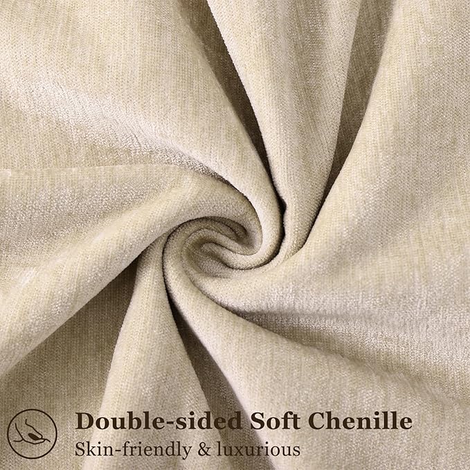 decorUhome Christmas Couch Throw Pillow Covers 20x20 Set of 2, Decorative Soft Euro Velvet Neutral Chenille Pillow Covers with Elegant Design for Sofa Bed Living Room Home Decor, Beige