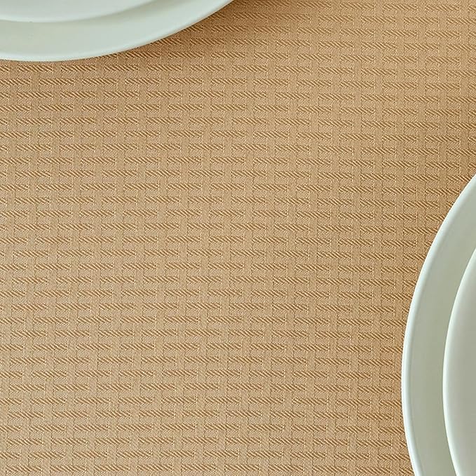 maxmill Rectangle Tablecloth Weaved Pattern Waterproof Spillproof Wrinkle Free Table Cloth, Kitchen Dining Tabletop Decoration, Fabric Table Cover for Holiday Parties, 52 x 108 Inch, Beige