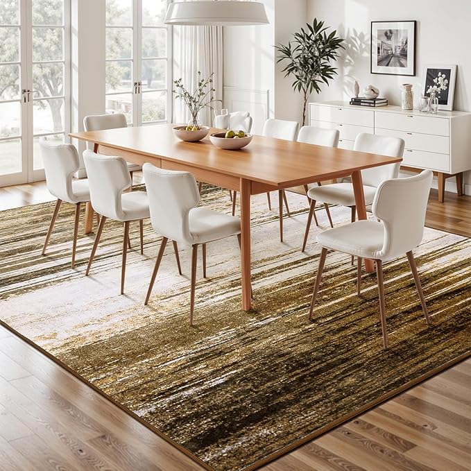 Rugflix 6x9 Area Rug, Washable Rug for Living Room, Non Slip, Soft Low Pile, Modern Abstract Gold Brown Rug for Bedroom, Dining Room, Home Office, Indoor Floor Carpet