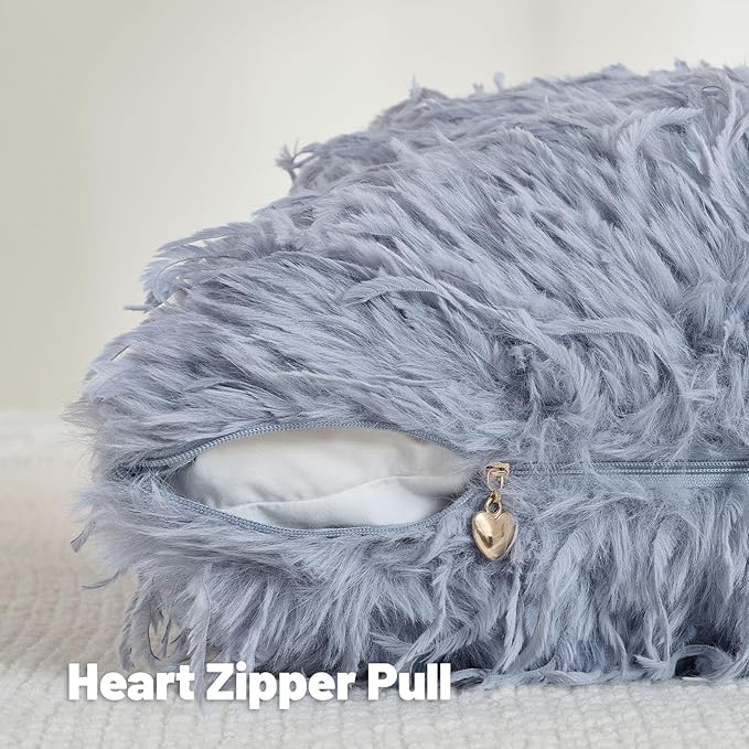 FUTEI Grey Blue Decorative Throw Pillow Covers 12x20 Inch Set of 2,Soft Fluffy Faux Feather Texture Lumbar Pillow Cases,Modern Home Luxury Decor for Couch Bed Living Room