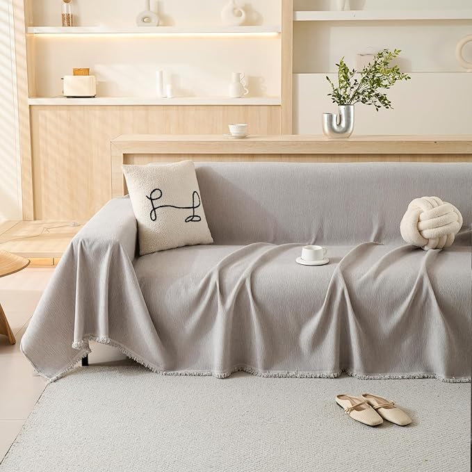 100% Waterproof Couch Cover Sofa Covers for Sectional Couches Reclining Armseat/Chair/Futon Sofa SlipCover for Dog Pet-Friendly Furniture Protector for Living Room with Tassel(71" x 51", Light Gray)