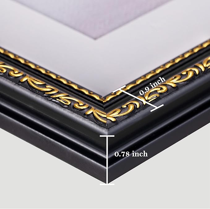 eletecpro 5x7 Picture Frames Set of 2, Vintage Photo Frames with Glass, Display 4x6 Photo with Mat or 5x7 without Mat for Tabletop or Wall Decor, Black Gold
