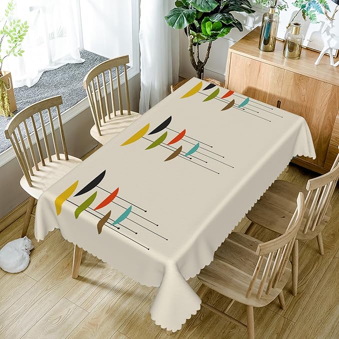 60x108inches Mid Century Tablecloth Modern Geometric Abstract Art Rectangle Table Cloth Waterproof and Stain Resistant Fabric Table Cover for Kitchen Dining Room Cafe Patio Indoor Outdoor Use