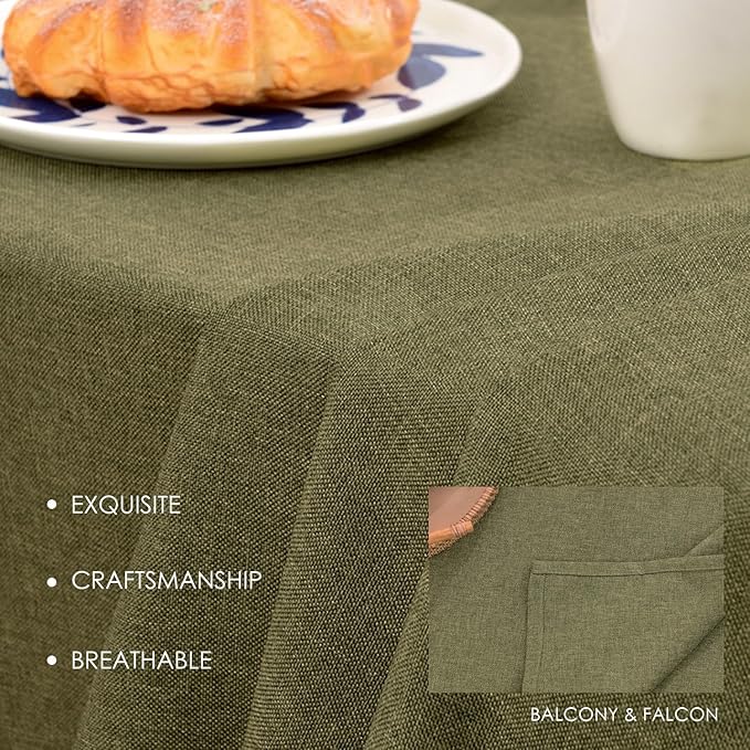 BALCONY & FALCON Table Cloth – Waterproof, Wrinkle Resistant & Washable Rectangle Tablecloth and Table Cover for Dining Room, Kitchen, Outdoor, Party & Birthday Use (Olive, 47" x 63")