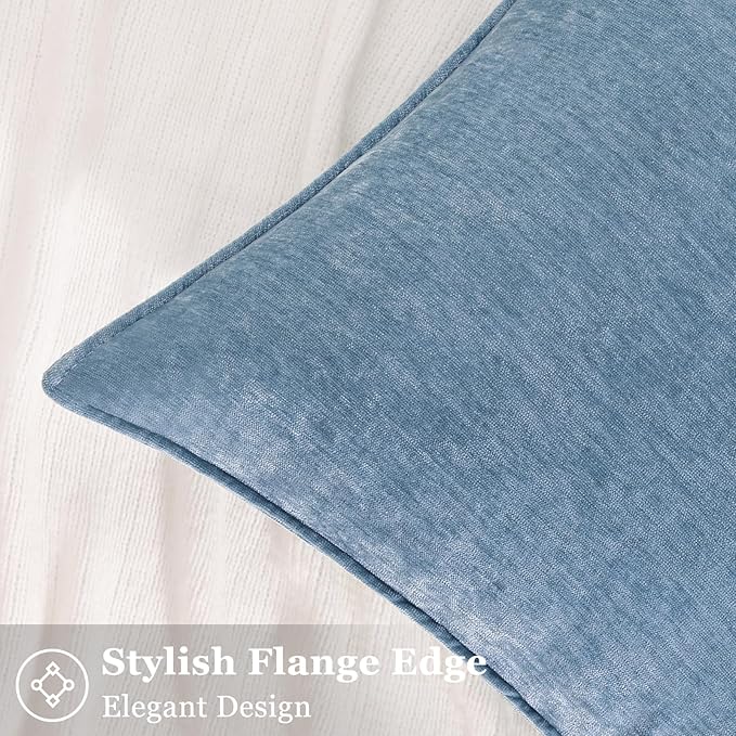 decorUhome Christmas Couch Throw Pillow Covers 18x18 Set of 2, Decorative Soft Euro Velvet Neutral Chenille Pillow Covers with Elegant Design for Sofa Bed Living Room Home Decor, Blue Grey