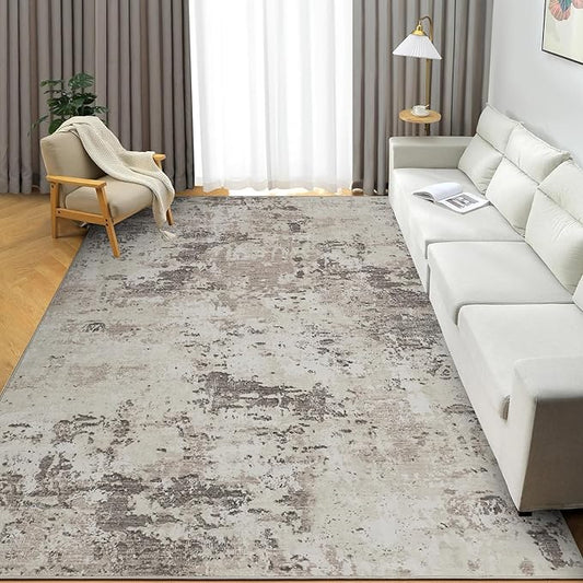 Modern Abstract Area Rug 3x5 Non Slip Non Shedding Rug Low Pile Stain Resistant for Bedroom Living Room,Brown Grey